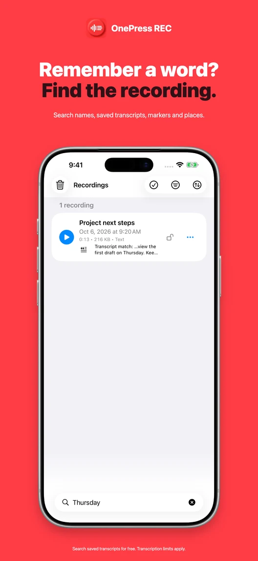 Upcoming saved-transcript search